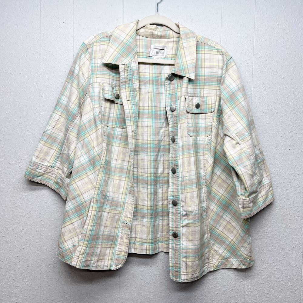 Cj Banks Plaid Button Front Boxy Shacket Womens 3X Cotton Stretch Casual Western